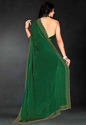 Embellished Georgette Shimmer Saree in Green