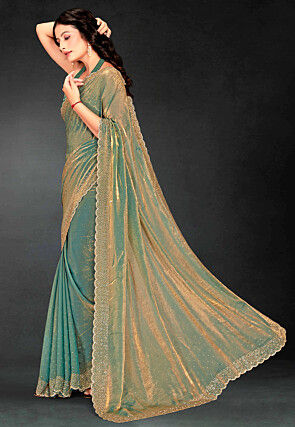 Embellished Georgette Shimmer Saree in Green