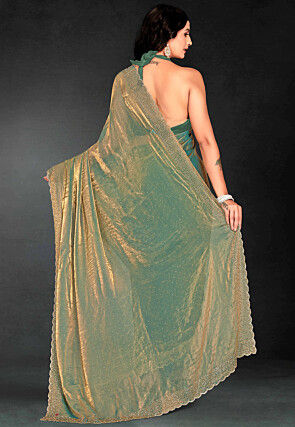 Embellished Georgette Shimmer Saree in Green