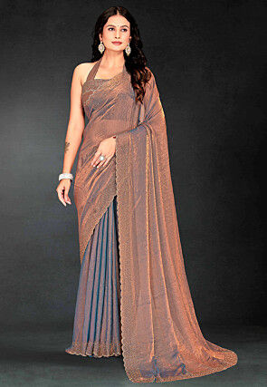 Half N Half Georgette Shimmer Saree in Grey and Peach