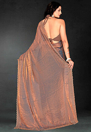 Half N Half Georgette Shimmer Saree in Grey and Peach