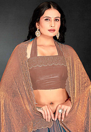 Half N Half Georgette Shimmer Saree in Grey and Peach