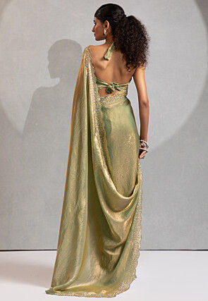 Embroidered Border Art Silk Saree in Light Green