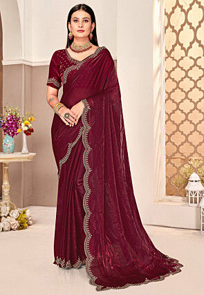 Embroidered Border Art Silk Saree in Maroon