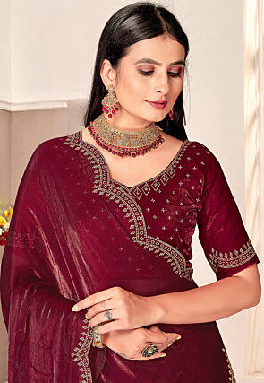 Embroidered Border Art Silk Saree in Maroon
