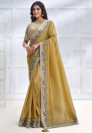 Embroidered Border Art Silk Saree in Mehendi Green