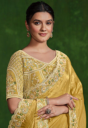 Embroidered Border Art Silk Saree in Mustard