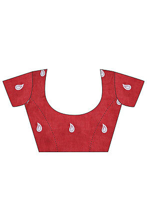 Embroidered Border Art Silk Scalloped Saree in Off White