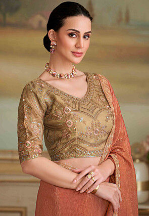 Embroidered Border Art Silk Saree in Orange