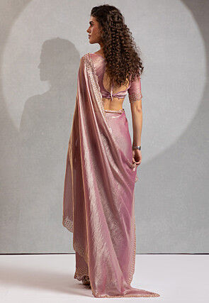 Embroidered Border Art Silk Saree in Pink