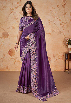 Printed Ruffled Lycra Saree in Beige