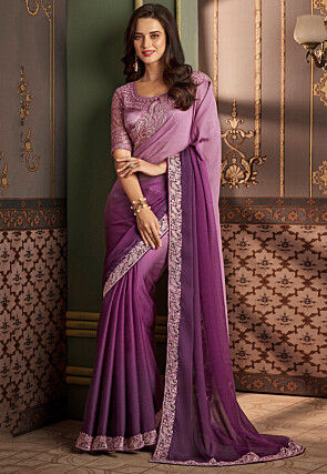 Embroidered Border Art Silk Saree in Purple Ombre