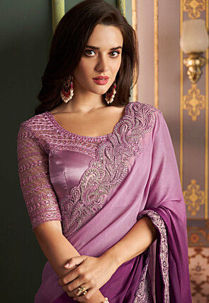 Embroidered Border Art Silk Saree in Purple Ombre