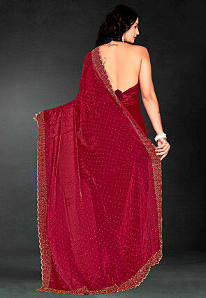 Embellished Georgette Shimmer Saree in Red