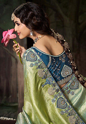 Woven Art Silk Saree in Shaded Green and Blue