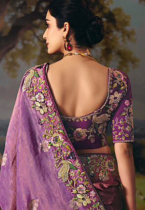 Embroidered Border Art Silk Saree in Shaded Pink and Purple