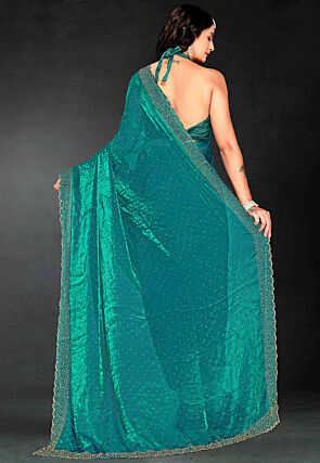 Embellished Georgette Shimmer Saree in Turqouise
