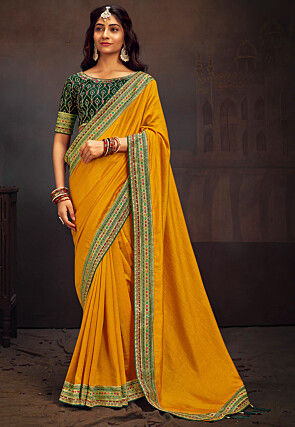 Embroidered Border Art Silk Saree in Yellow