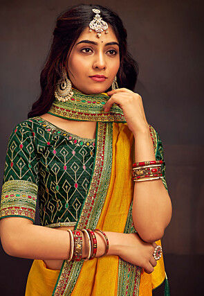 Embroidered Border Art Silk Saree in Yellow