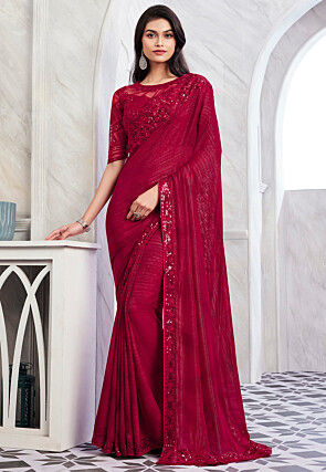 Embroidered Border Chiffon Brasso Saree in Fuchsia