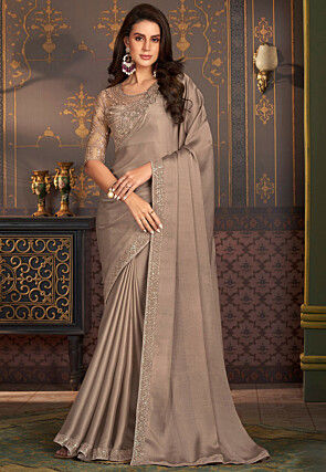 Buy Embroidered Border Chiffon Saree in Beige Online SFF3446 Utsav Fashion