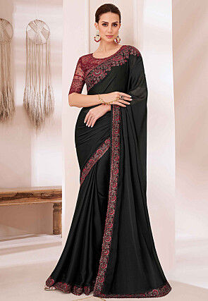 Embroidered Border Chiffon Saree in Black