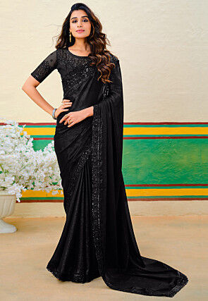 Embroidered Border Chiffon Saree in Black