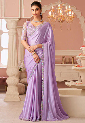 Embroidered Border Chinon Chiffon Saree in Purple