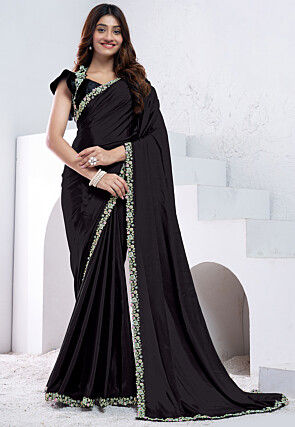Embroidered Border Crepe Silk Saree in Black