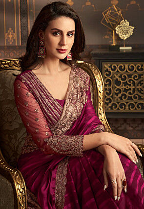 Embroidered Border Georgette Brasso Saree in Magenta