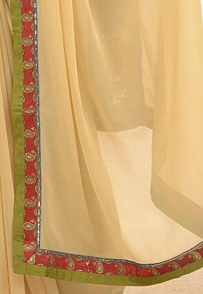 Embroidered Border Georgette Saree in Beige