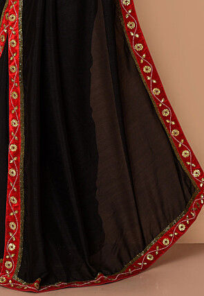 Embroidered Border Georgette Saree in Black