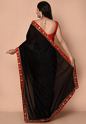Embroidered Border Georgette Saree in Black