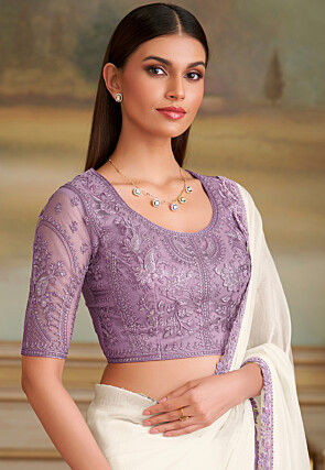 Embroidered Border Georgette Saree in White