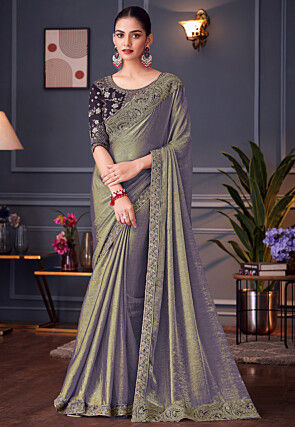 Embroidered Border Georgette Silk Saree in Dusty Purple