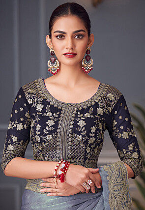 Embroidered Border Georgette Silk Saree in Dusty Purple