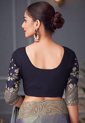 Embroidered Border Georgette Silk Saree in Dusty Purple