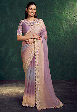 Embroidered Border Georgette Silk Saree in Multicolor