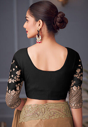 Embroidered Border Chinon Chiffon Saree in Peach