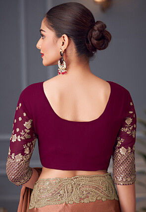 Embroidered Border Chinon Chiffon Saree in Peach