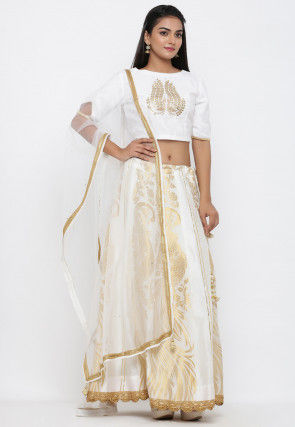 Embroidered Border Net Dupatta in Off White