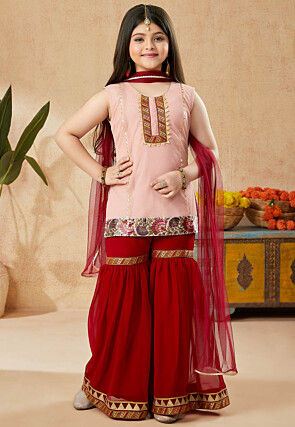 Embroidered Border Net Pakistani Suit in Peach