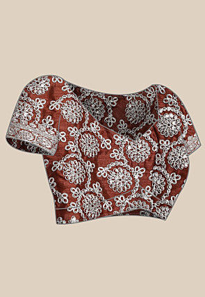 Embroidered Border Organza Saree in Brown