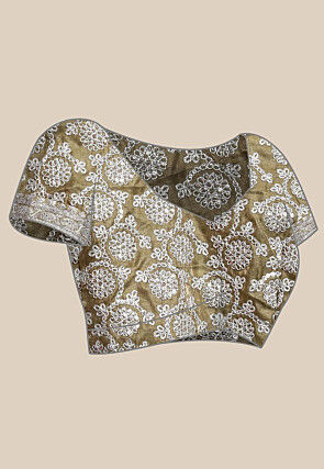 Embroidered Border Organza Saree in Olive Green