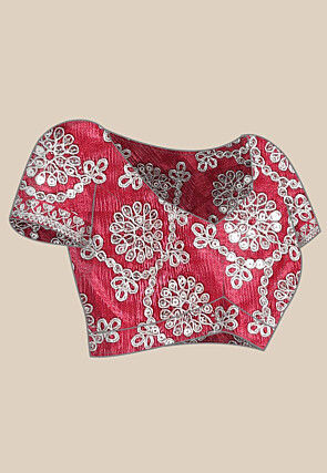 Embroidered Border Organza Saree in Pink