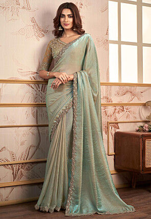 Rich Emerald Green Satin Ready To Wear Saree | Satin saree, Saree, Bottle green  saree