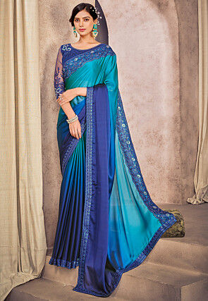 Buy online Blue Self Design Party Wear Saree from ethnic wear for