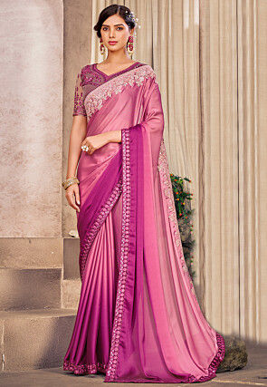 Pink Colour Chinon Silk With 3d Shaded Colours Saree With