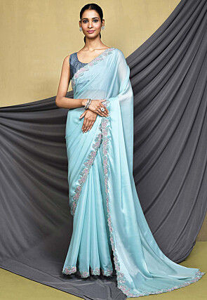 Sky Blue Plain Saree | Leemboodi