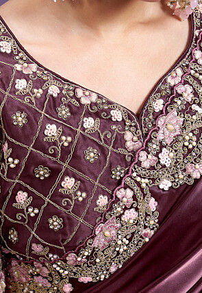 Embroidered Border Satin Silk Saree in Wine